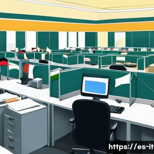 이탈리아의 부패 문제 - A detailed digital illustration of an Italian municipal office interior, showing a busy bureaucratic...