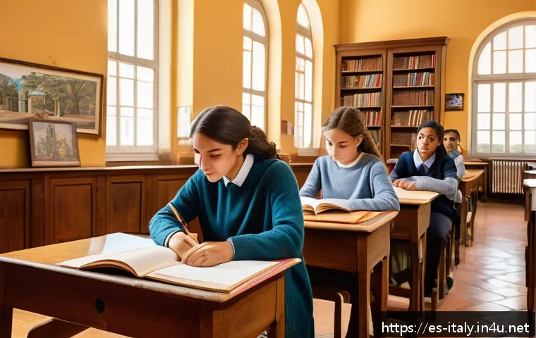 이탈리아와 한국 교육제도 차이 - A warm and inviting Italian classroom scene showcasing a teacher engaging with students in a traditi...