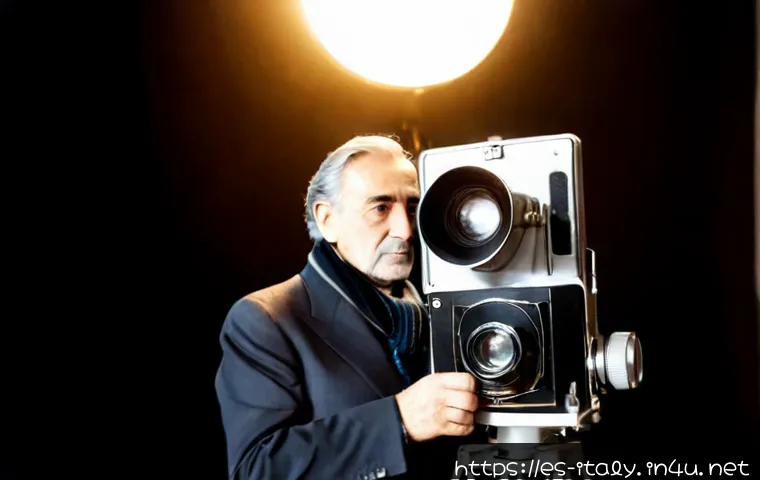 이탈리아 영화감독 페데리코 펠리니 - Photorealistic portrait of an iconic mid-20th-century Italian film director in a dark suit and scarf...